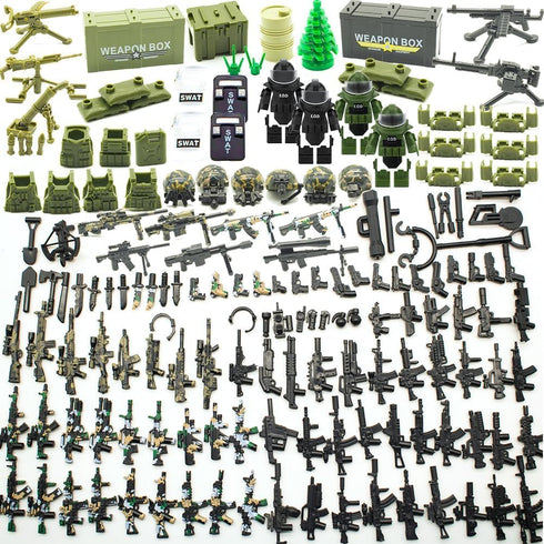 200+ Pcs Military Weapon Pack Accessories Kits Toys, Swat Team Building Block Toys, Army Equipment Gear Sets Compatible
