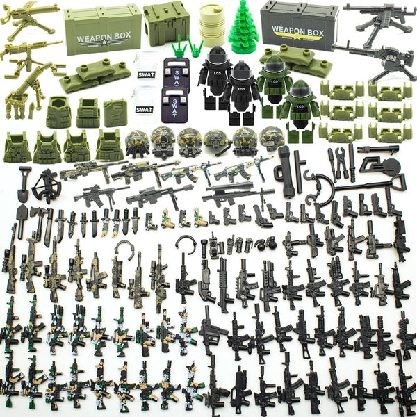 200+ Pcs Military Weapon Pack Accessories Kits Toys, Swat Team Building Block Toys, Army Equipment Gear Sets Compatible