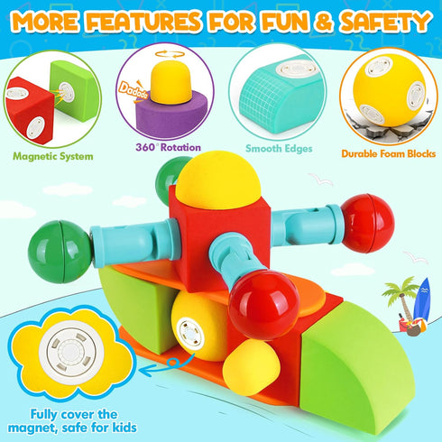 26 3 4 5 6+ Hodurgyi PCS Magnetic Foam Blocks, STEM Preschool Toys for Children, Magnetic Building Blocks for Toddlers