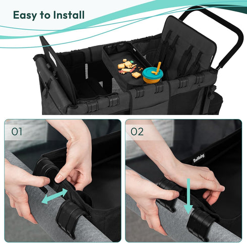Double Sided Stroller Tray for Wonderfold Wagon - Kids Snacks & Activities, Faux Leather Sides, 4 Cup Holders