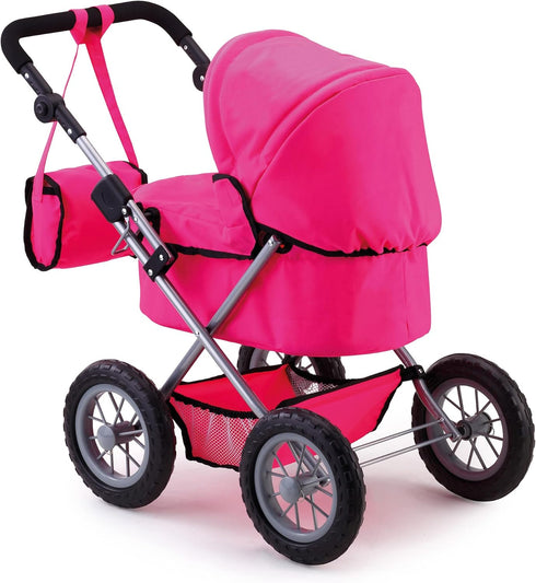 Bayer Design Trendy Pram for Dolls Up to 18" - Hot Pink, Includes Shoulder Bag, Adjustable Handle, Ages 3+