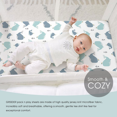 Pack Set 2 Pack, Pack GRSSDER Stretchy Ultra Soft Jersey Knit Fitted n Play Sheets Portable/Mini Cribs Playards Sheets