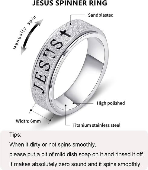 5 6 7 8 9 10 OreilleStar Fidget Spinner Anxiety Ring for Women: Fidget Toys Adults Cute Jesus Cross Thumb Ring
