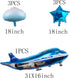 Happy Birthday Balloons 31inch Large Airplane Blue Party Decoration, 7Pcs
