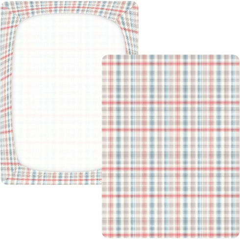 miaozhen 1 Pack 52x28 Cotton Baby Crib Sheets for Boys Girls Comfy Breathable Gray Plaid Offwhite Toddler Mattress