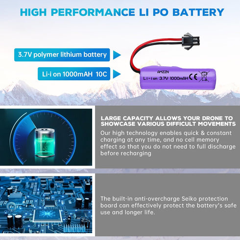 5PCS 3.7V 1000mAh Lipo Battery with 5-IN-1 Charger for RC Toy Car Battery SM-2P Plug for Various RC Cars and Trucks