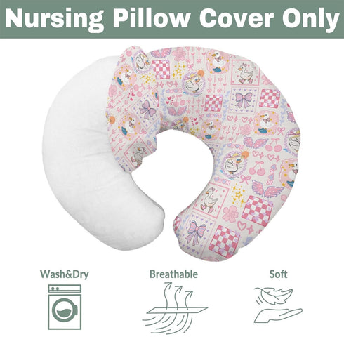 Pastel Pink Geese Bows Floral Baby Nursing Pillow Covers for Boy Girl Cute Ducks Bows Love Nursery Pillowcase