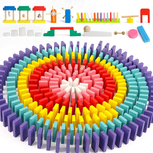 Wondertoys 600 PCS Dominoes Set for Kids Wooden Building Blocks 6 Colors
