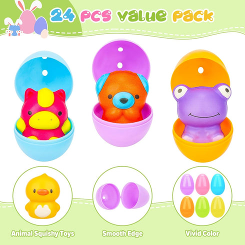 Gralima 24 Pack Easter Eggs Fillers with Animal Squishy Toys Inside Easter Egg Basket Stuffers Easter Egg Hunt Easter