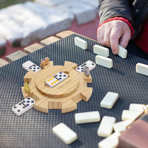8 Set Plusvivo Mexican Train Hub Up to Players, Premium Pine Wooden Hub Centerpiece for Mexican Train Dominoes
