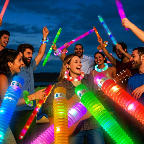 24PC Set 8-12 OceanWings Lights up Pop Tube for Kids Adults,Glow Sticks Stretchy Tube Fidget Toys for Classroom Prizes