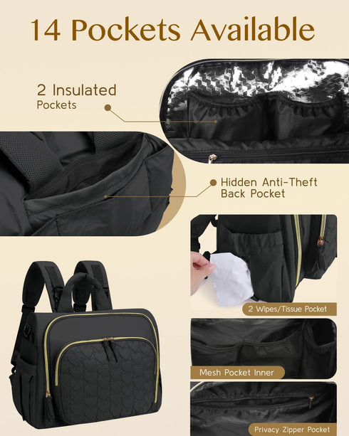 MHOMER Backpack 3 1 Diaper Bag Puffer Lightweight in Wide Open Small Diaper Bag Tote for Travel with Changing Pad
