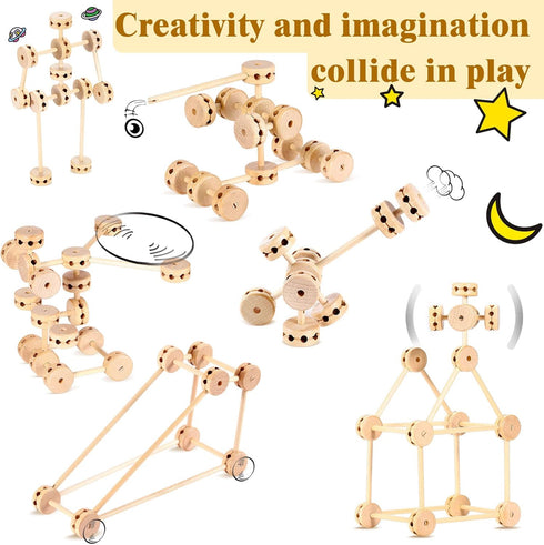 Zhanmai 2 Sets of 120 Pcs Wooden Building Blocks, Educational Natural Wood Toys for Kids, Different Sized Sets for Boys