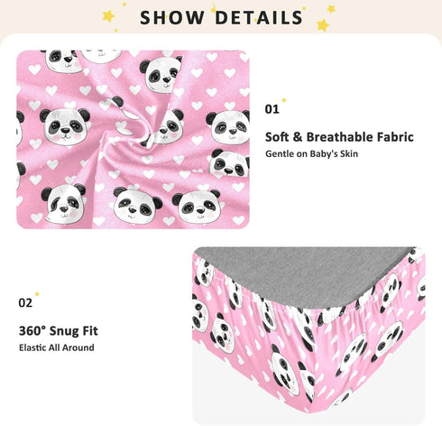 SEHANY 52"x28" Cute Cartoon Panda Fitted Crib Sheet - Soft Breathable Cotton Baby Crib Sheets for Standard Crib