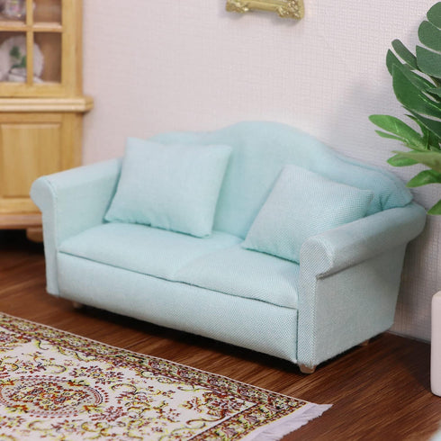 Dollhouse Couch Miniature Sofa with Pillows - 1:12 Scale Model Living Room Furniture for Decoration