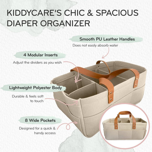 KiddyCare Diaper Caddy Organizer Cart for Nursery Baby Basket Gift for Boy/Girl | Diaper Caddy for Changing Table