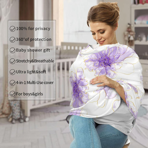 Schgap Purple Flowers Car Seat Cover for Baby, Nursing Cover Breastfeeding Baby Carrier Cover Stretchy Carseat Canopy