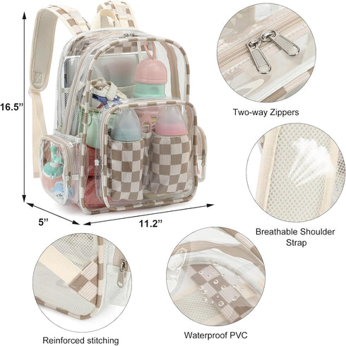 Dezcrab Backpack Clear Baby Diaper Bag for Mom, Large Capacity Travel Nappy Bag for Boys & Girls with Stroller Straps