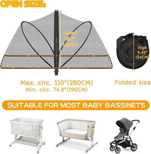 jiangcha 2-Way Bassinet Cover for Cats - Mosquito Net Cover for Bassinet Bedside Sleeper Travel Crib to Keep Cats Out