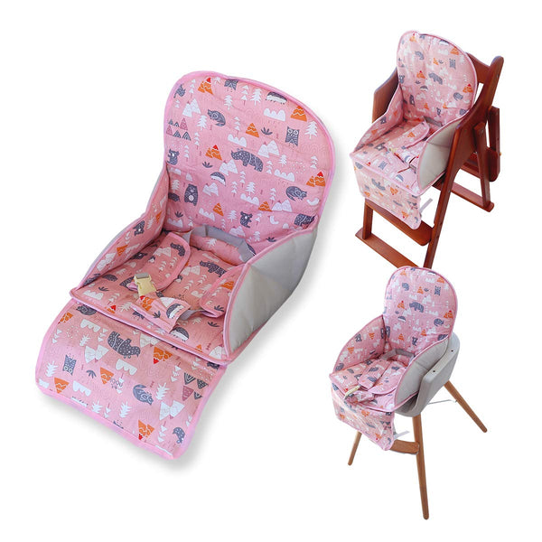 High Chair Pad, Breathable Cushion with Cute Pattern, Comfortable Seat Belt Design for Baby (Pink Animal Pattern)