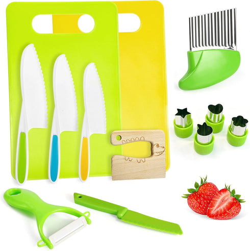 13 Pcs Montessori Kitchen Tools for Toddlers, Safe Knife Set for Real Cooking