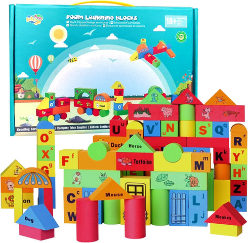 ABC Foam Learning Blocks for 2-4 Years Old Toddlers, Soft Stacking Alphabet Letters Set, Montessori Toys