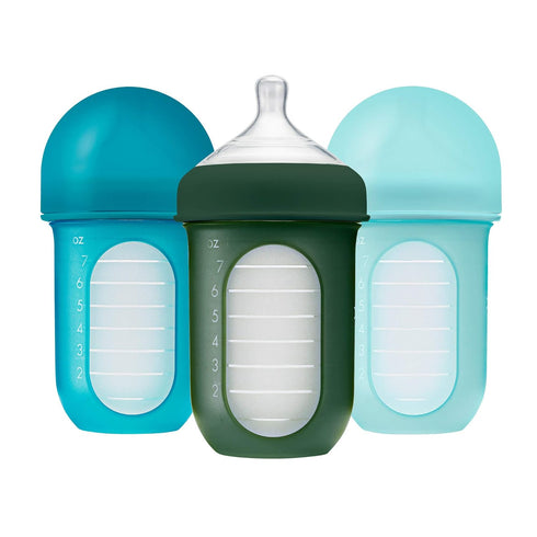 Boon 2 8 Oz 3 Count Nursh Reusable Silicone Baby Bottles with Conversion Straw Sippy Cup Lids - Stage Medium Flow