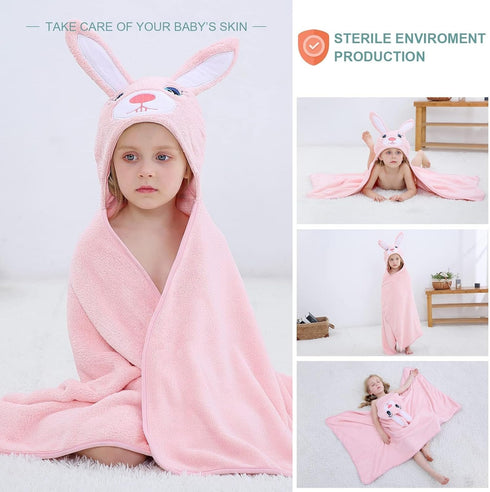 Swimming 27.5" 47" 0-7T MICHLEY Cartoon Hooded Baby Towel Unisex, Premium Soft Bathrobe Large Washcloths x for (Rabbit)