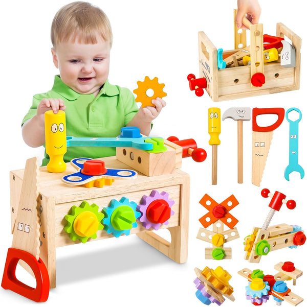 Wooden Kids Tool Set Toy for 2-5 Years Old, 36 Pcs STEM Montessori Toy for Pretend Play, Learning Educational