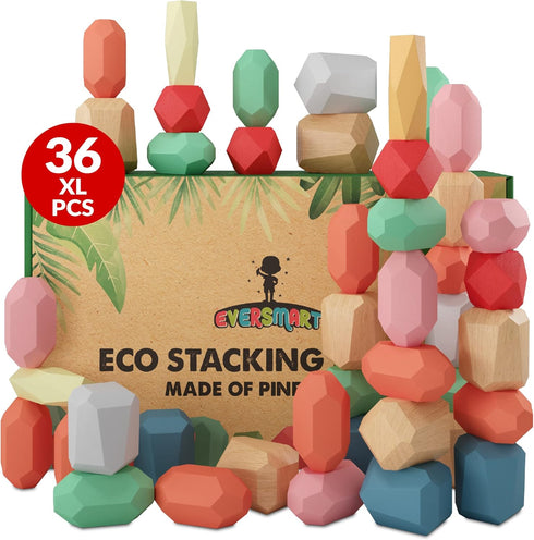 36 Pcs Wooden Stacking Blocks Montessori Toys for 1 2 3 4
