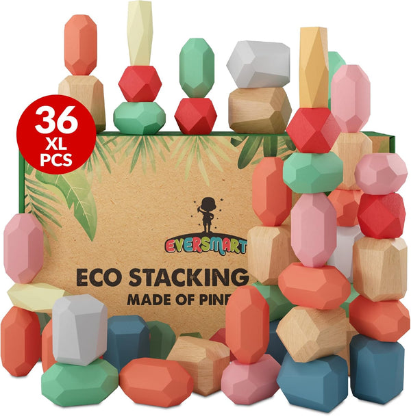 36 Pcs Wooden Stacking Blocks Montessori Toys for 1 2 3 4