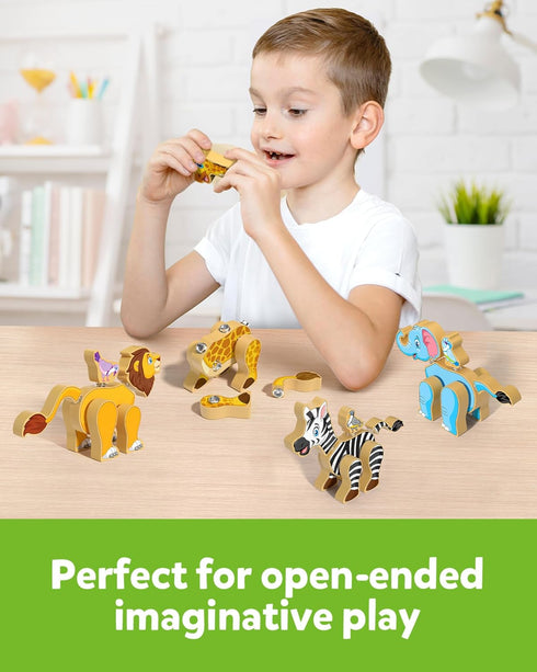 3 4 5 Coogam Wooden Snap Together Building Toy, Take Apart Construction Builders, Assembly Animal Building Blocks, STEM