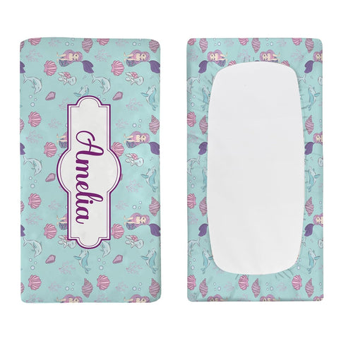 Mermaid(16"x32") Custom Baby Changing Pad Cover - Personalized Diaper Changing Table Sheet Stretch Fitted Bassinet