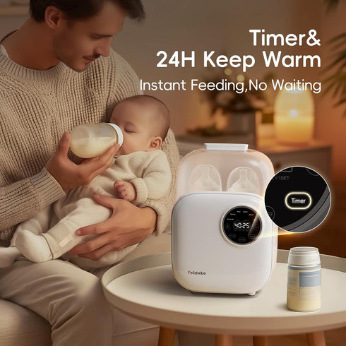 10-in-1 Baby Bottle Warmer, Felizbebe Double Bottle Warmer for Breastmilk or Formula, Accurate Temperature Control