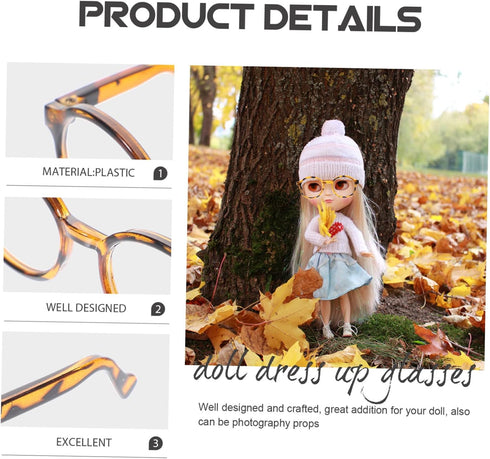 Toyvian 2pcs Clear Glasses for Kids DIY Doll Supplies, Round Retro Decorative Glasses