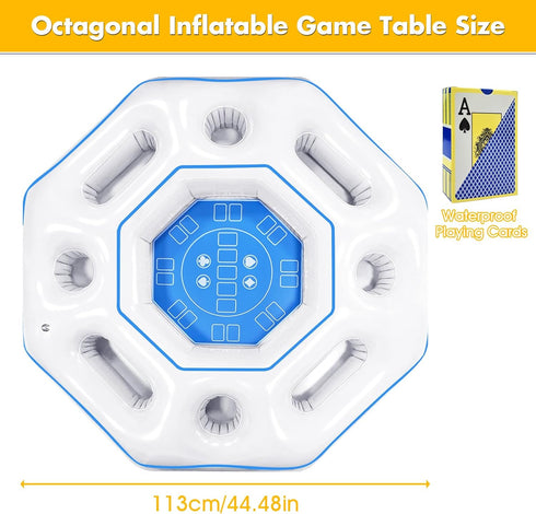 Lanathel Octagonal Inflatable Game Table with Waterproof Playing Cards, Inflatable Pool Bar Games for Adults, Floating