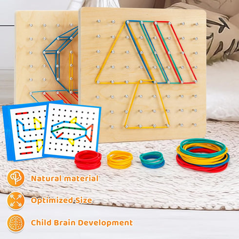 2Pack Wooden Geoboard Montessori Toy, Graphical Educational Toy for Kids with Pattern Cards