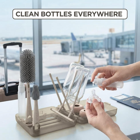 Set Bottle Brush Cleaner Silicone Brushes - Premium Food-Grade Silicone - Travel Friendly Portable Baby Bottle Cleaner