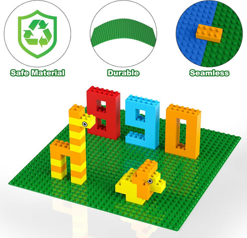 Classic Baseplates, 10" x 10" Green Peel and Stick Base Plates for Building Bricks, 6 Pack, Compatible with Major Brands