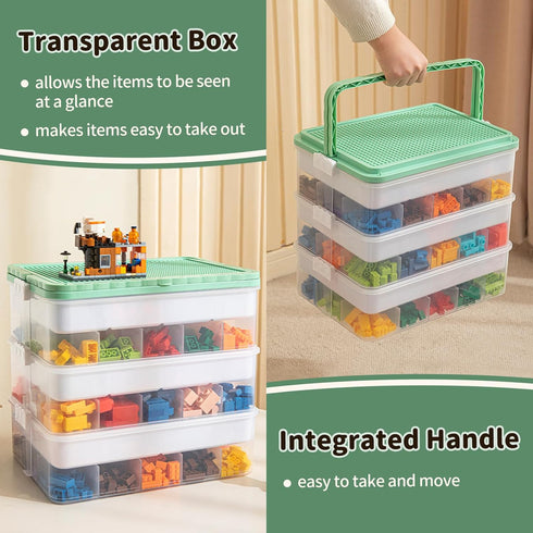 2 joyingbaby Toys Storage Organizer Bins for Lego Stackable Toys Organizer Lego Building Block Storage (Green, layers)