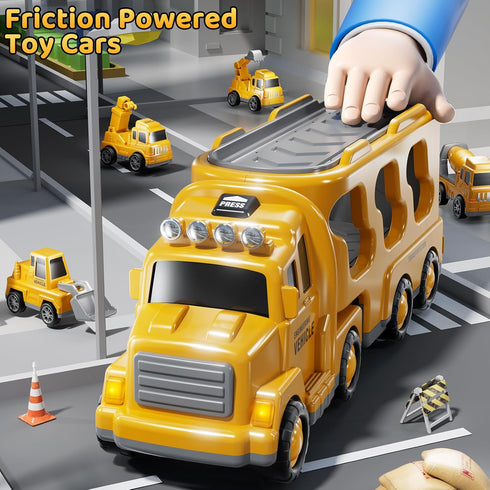 Set 1 2 3 4 5 6 7 8, Playset 2-4 4-7 Construction Truck Toys for Kids Aged Truck with Toy Car, Light and Sound, Movable