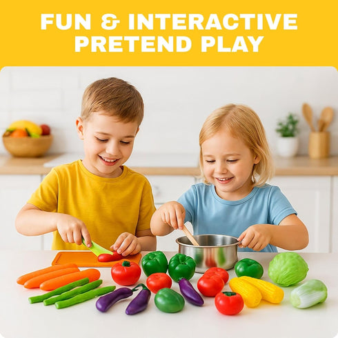 20 Playset Set Pieces Play Vegetables - Life-Sized Toy Food for Kids Kitchen, Healthy Farmer's Market Grocery Pretend