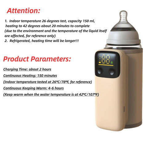 6-Temp Portable Bottle Warmer for Travel - Baby Bottle Warmers with LED Display and Flashlight, Bottle Warmers