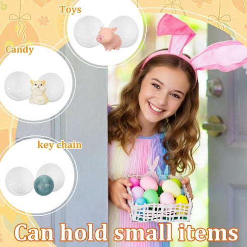 150 (1.6 2.4 Inch) Meooeck Pcs DIY Easter Eggs White Plastic Fillable DIY Empty Blank Eggs for Basket Stuffers Fillers