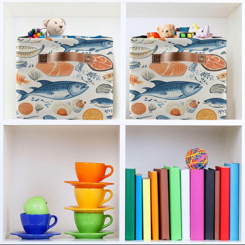 CWUPZAY 1 Pack Salmon Tuna Storage Basket Canvas Fabric Collapsible Storage Bins Box Organizer Waterproof for Home