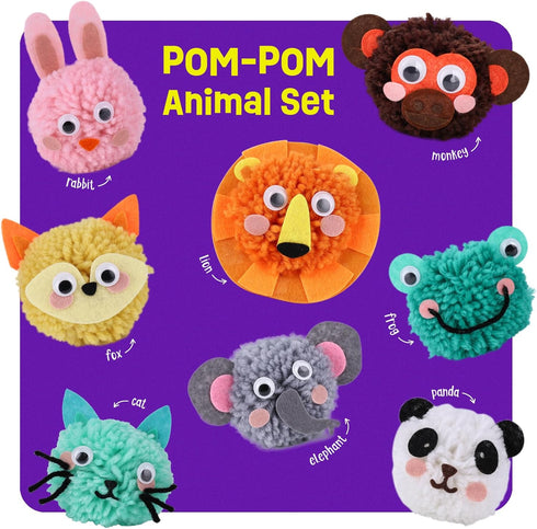 Pom Pom Craft Kit - Animal Art Project, DIY Plush Crafts for Kids, Toddler Activity Gift for Ages 6-9