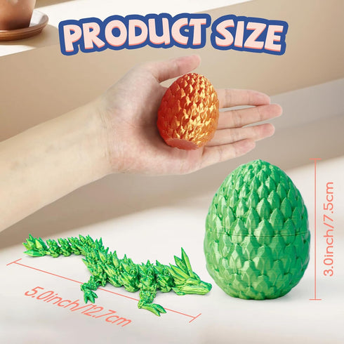 12 Pack 3D Printed Dragon, Christmas Stocking Stuffers - Mini Gemstone Egg with Flexible Crystal Dragon Inside, Cute