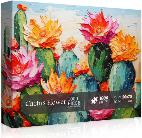 Cactus Plant Puzzles for Adults 1000 Pieces, Colorful Succulent Flower Garden Art Puzzle, Nature Plant Challenging Jigsaw Puzzle Painting as Cactus Home Decor