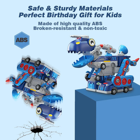 Take Apart Vehicle Magnetic Toy, 5-in-1 Tool Building Trucks Transform to Dinosaur Robot for Kids