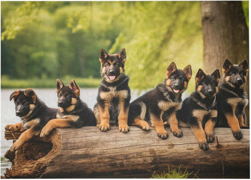 500 Piece Jigsaw Puzzles - German Shepherd Puppies Lakeside Retreat Wooden Puzzles for Family Fun and Gifts